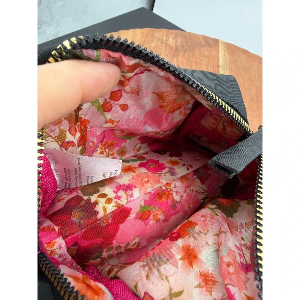 Ted Baker London Cosmetic Bag Women Small Black Floral Lining Nylon Pouch